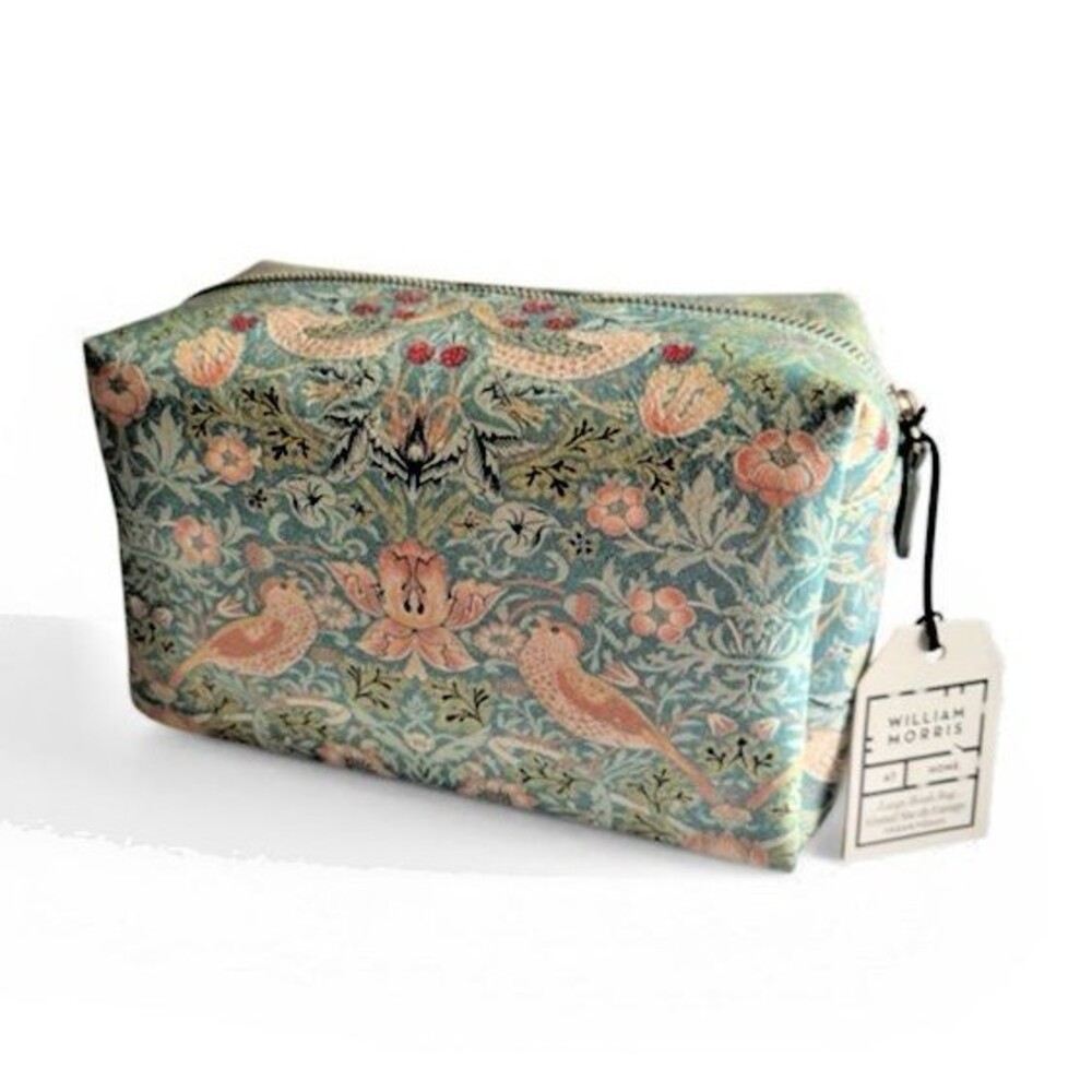 Morris & Co Strawberry Thief Make-up Toiletry Large Wash Bag Duck Egg Blue 9x6" - Picture 2 of 7
